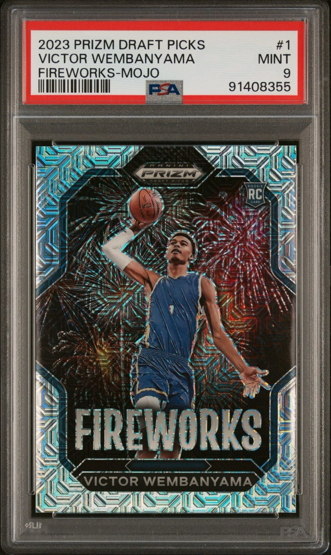 Victor Wembanyama 2023 Panini Prizm Draft Picks “Fireworks” Mojo Prizm 06/25 PSA Mint 9 Graded Slab